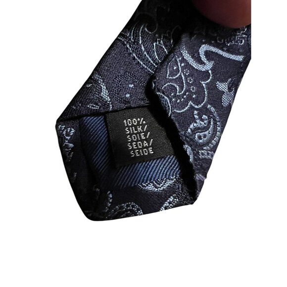 TOM JAMES Men's 100% Silk USA Tie Blue/Silver Paisley - Picture 7 of 9